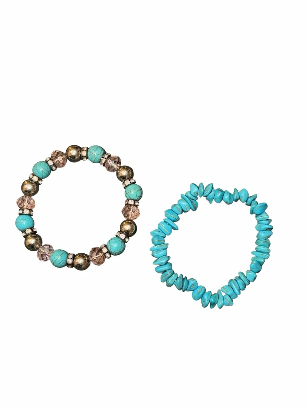 2 for 1 bundle Turquoise Bead Stretch Bracelet Set lot Stackable Bracelets - Picture 2 of 3